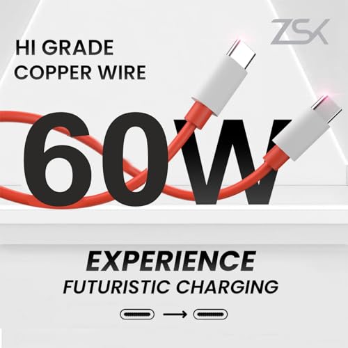 ZSK 60W Fast Charging Type C to Type C Cable | High Speed For Data Transfer | for Smartphones, Tablets, Laptops & Other Type C Devices | Data Cable | Charging Cable | (Red) - Image 4