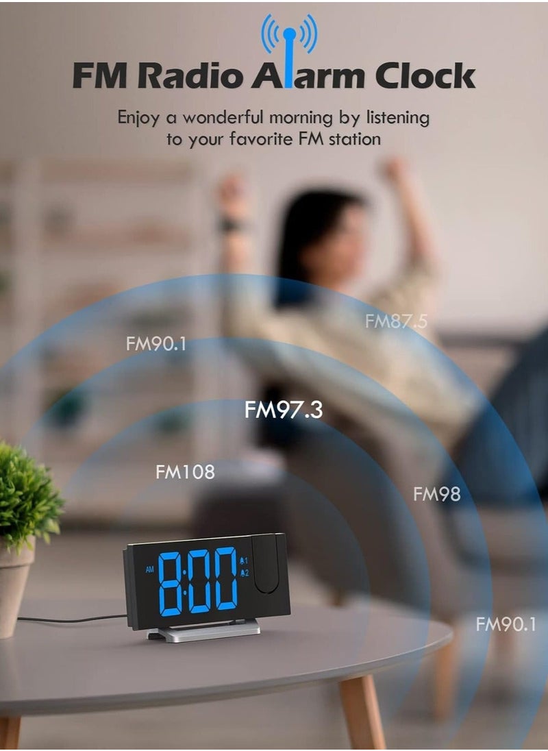 Generic - Projection Alarm Clock with FM Radio, Dual Alarms, 30 Preset Stations, Sleep Timer, 5 Alarm Sounds, Dimmer and Snooze Function, HD LED Curved Screen, Digital Clock for Bedroom - Image 1