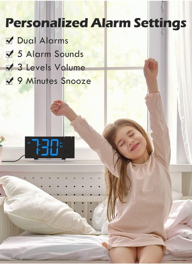 Generic - Projection Alarm Clock with FM Radio, Dual Alarms, 30 Preset Stations, Sleep Timer, 5 Alarm Sounds, Dimmer and Snooze Function, HD LED Curved Screen, Digital Clock for Bedroom - Image 1