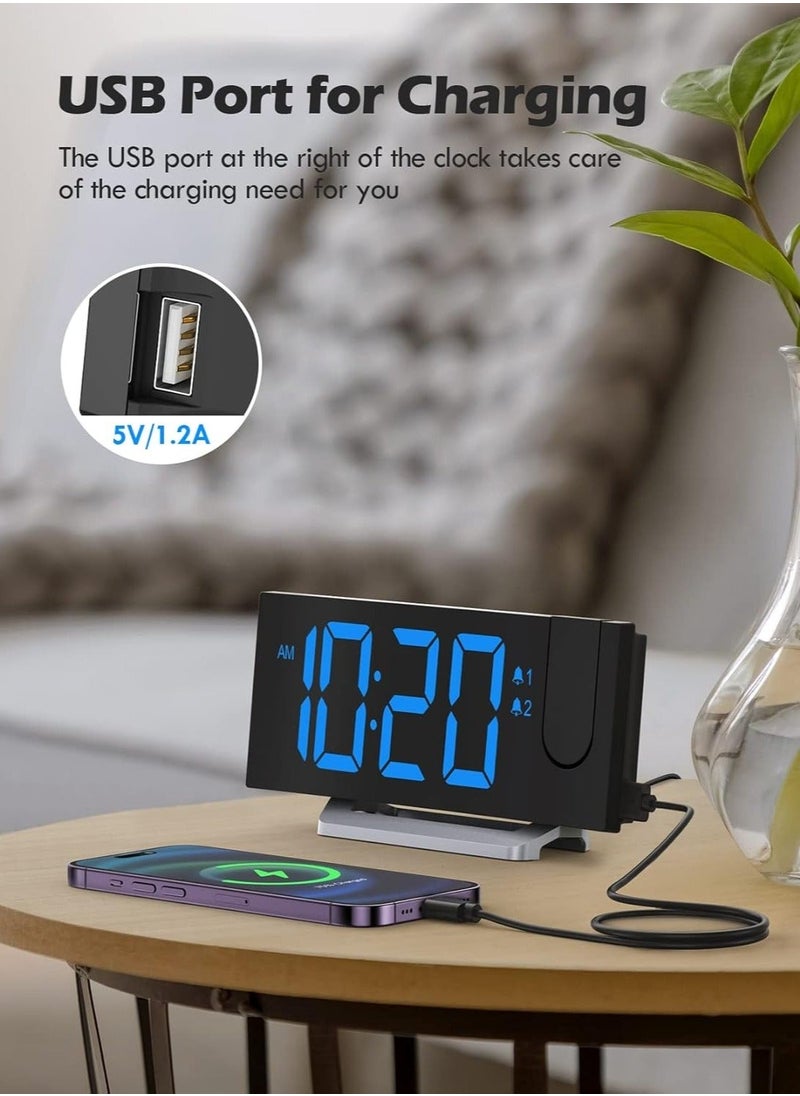 Generic - Projection Alarm Clock with FM Radio, Dual Alarms, 30 Preset Stations, Sleep Timer, 5 Alarm Sounds, Dimmer and Snooze Function, HD LED Curved Screen, Digital Clock for Bedroom - Image 1