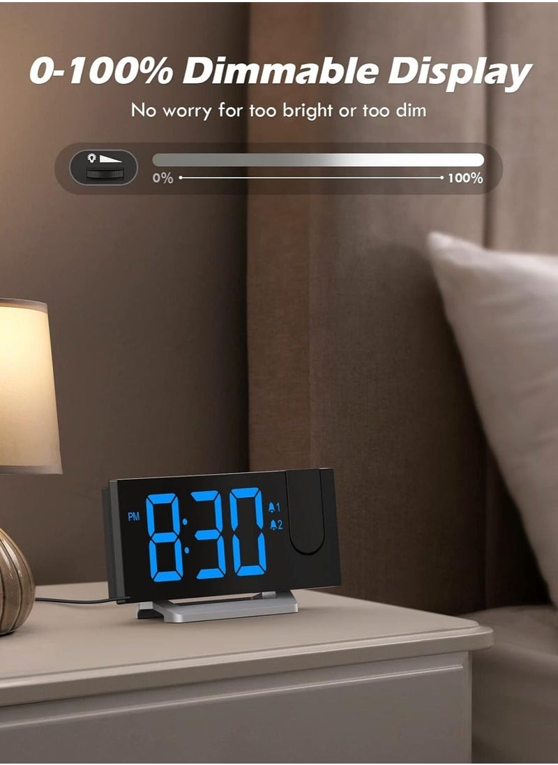 Generic - Projection Alarm Clock with FM Radio, Dual Alarms, 30 Preset Stations, Sleep Timer, 5 Alarm Sounds, Dimmer and Snooze Function, HD LED Curved Screen, Digital Clock for Bedroom - Image 1