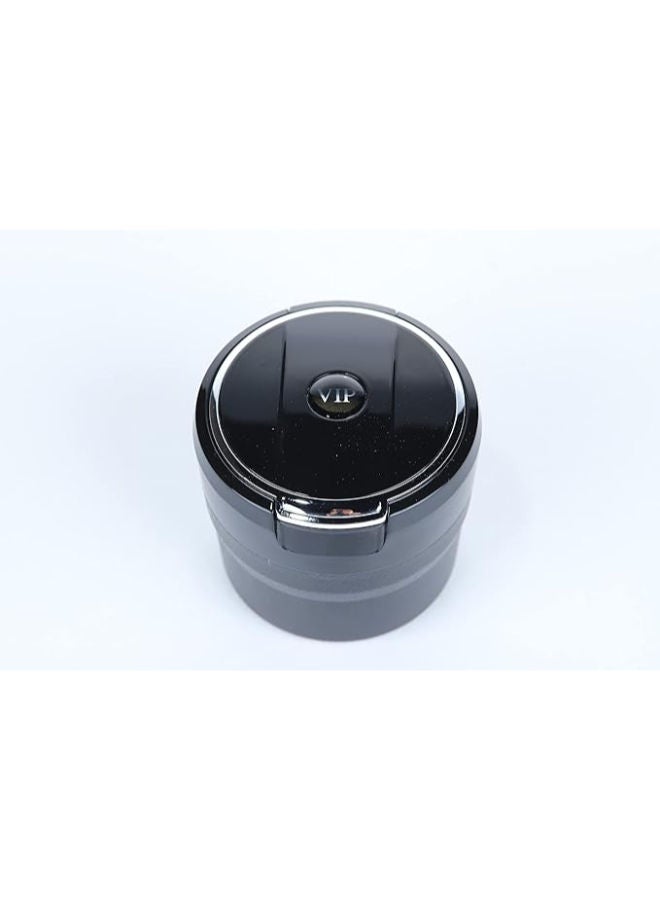 Adjustable Smokeless Car Ashtray with Lid Smell Proof with LED Light with All,ceramic Interior , Cup holder size , Detachable and Portable, VIP , Black and Silver - Image 1