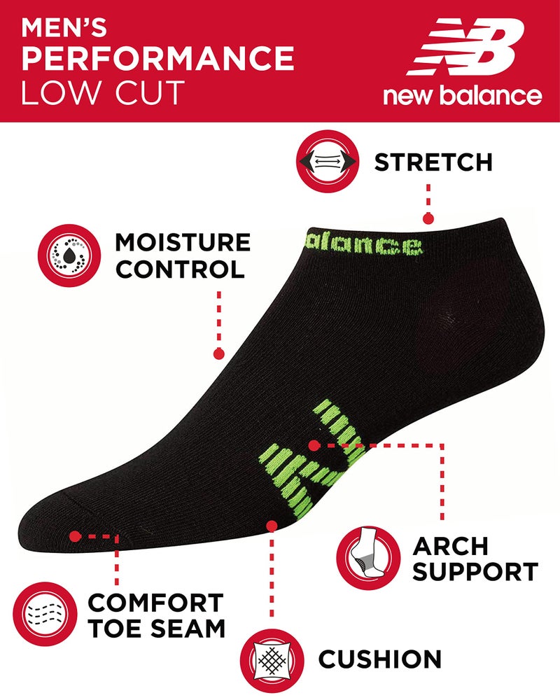 New Balance Men's Low Cut Socks - 6 Pack Moisture Control Comfort Stretch No Show Socks - Active Socks for Men (Size: 6-12.5), Size 6-12.5, White - Image 3