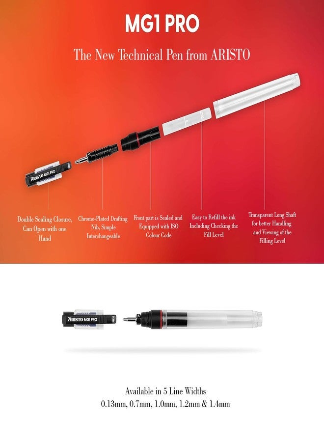 Aristo mg1 Technical Drawing Pen, 0.1mm,0.2mm,0.3mm with 0.5mm Geo-pen Mechanical Clutch Lead Pencil 1 tube lead 23 ml ink - Image 2