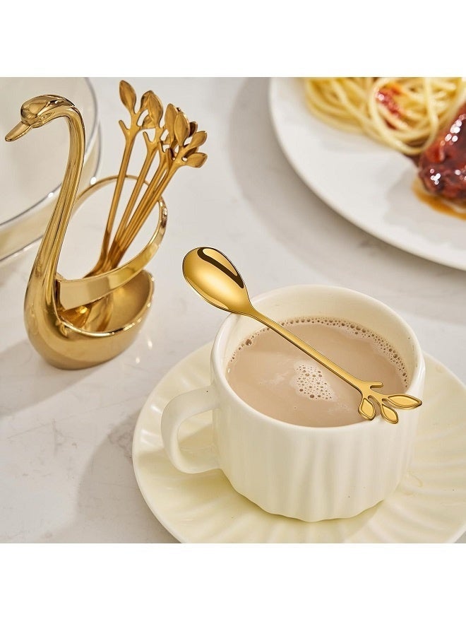 يليلاي مجموعة حامل ملعقة قهوة صغيرة ، 1 قاعدة البجعة + 10 ملعقات صغيرة ، مجموعة ملعقة إسبريسو ، ملعقة حلوى صغيرة على شكل ورقة 6 بوصة ، ملعقة شاي من الفولاذ المقاوم للصدأ (الذهب) - Image 4