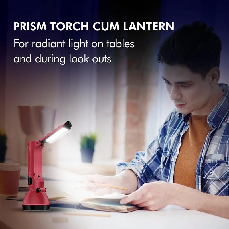 Wipro Prism Multi Functional Rechargeable LED Torch cum Lantern with Dual Mode Emergency Torch Light with 1200mAh Li Ion Battery 4 Watt Red Pack of 1 - Image 2