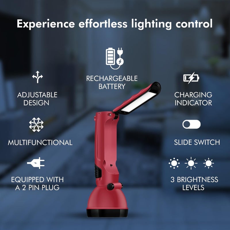 Wipro Prism Multi Functional Rechargeable LED Torch cum Lantern with Dual Mode Emergency Torch Light with 1200mAh Li Ion Battery 4 Watt Red Pack of 1 - Image 3
