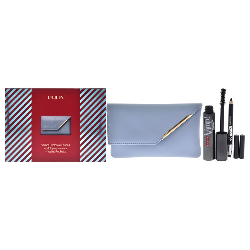 PUPA Milano Vamp! Explosive Lashes And Multiply Set - Volume Mascara And Triple Purpose Eye Pencil - Super-Rich Texture - Ultra-Soft Maxi Brush - Smudge-Free Hold - Clutch Bag - 3 Pc Mascara Kit