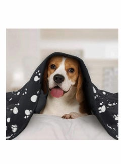 KASTWAVE Paw Print Pet Blanket, Soft Fleece Dog Cat Cushion, Puppy Kitten Sleep Pad, Washable Warm Soft Fluffy Fleece Blankets, 60x70cm, Black  - Image 3
