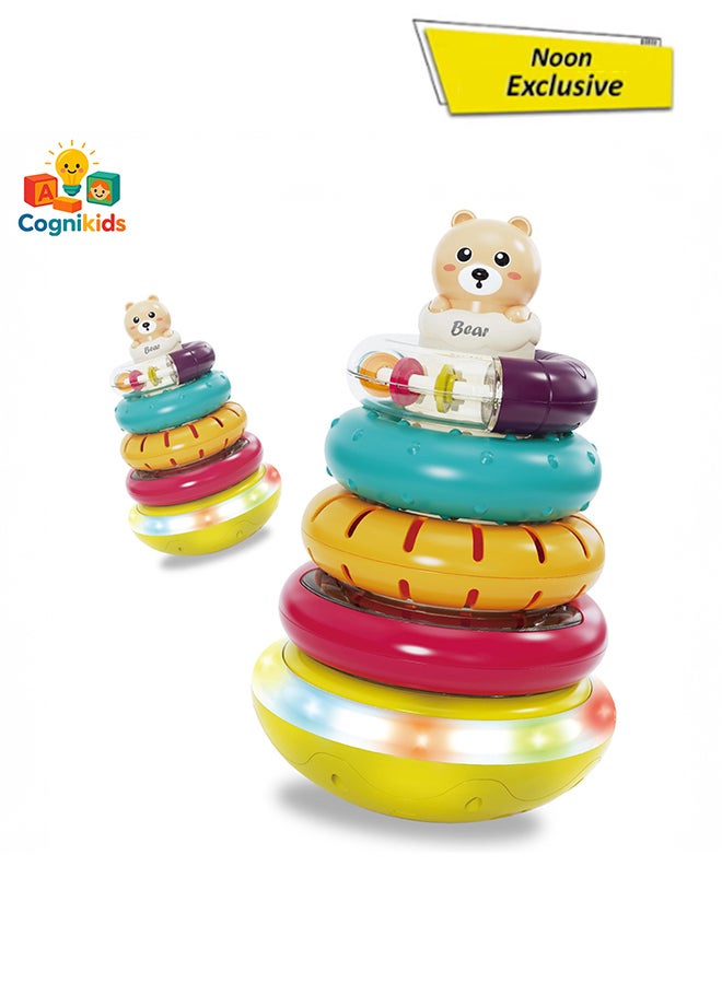 COGNIKIDS ألعاب حلقات متداخلة للأطفال - كوب موسيقي مضيء مع 4 حلقات ملونة دوارة | لعبة حسية مونتيسوري للأطفال من 6 أشهر فما فوق | تطوير المهارات الحركية | تعمل ببطاريات 3xAA - Image 1