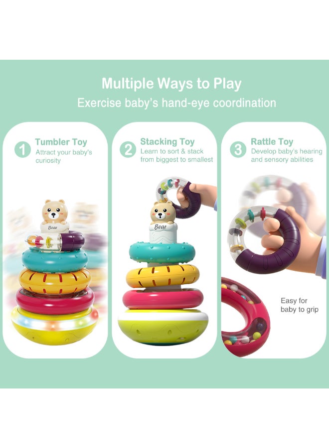 COGNIKIDS ألعاب حلقات متداخلة للأطفال - كوب موسيقي مضيء مع 4 حلقات ملونة دوارة | لعبة حسية مونتيسوري للأطفال من 6 أشهر فما فوق | تطوير المهارات الحركية | تعمل ببطاريات 3xAA - Image 3