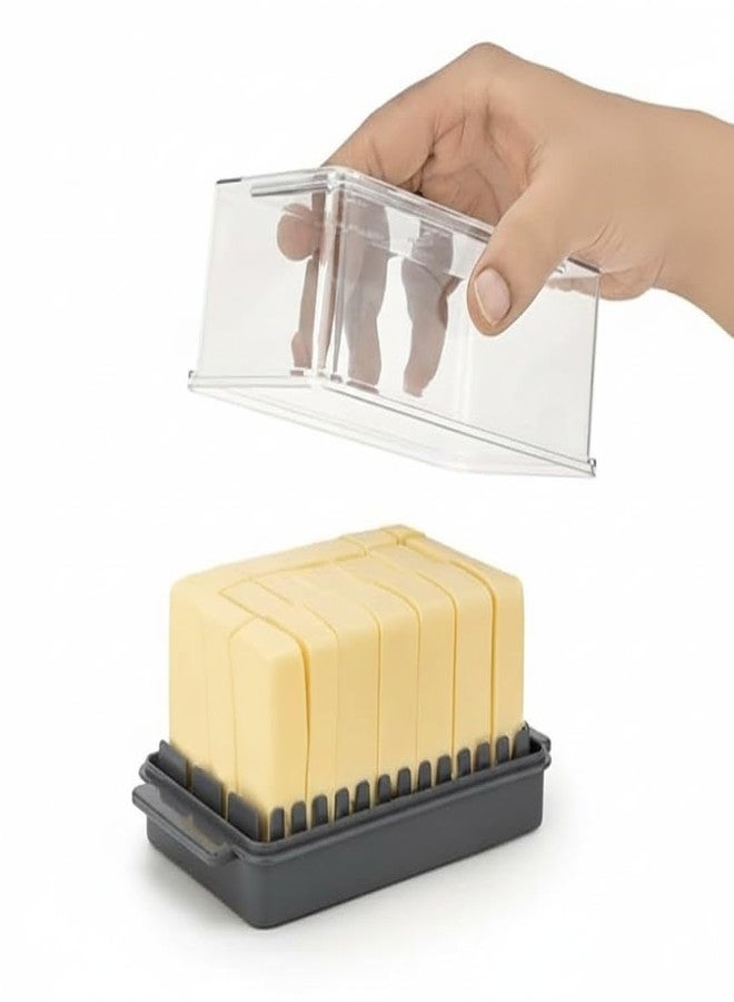 YUVEO BPA Free Butter Storage Container with Built-in Slicer, 2-in-1 Design, Clear Lid, Fridge Case, with Transparent Lid for Easy-Cutting & Cheese Container Suitable for 500gm Butter (Grey) - Image 1