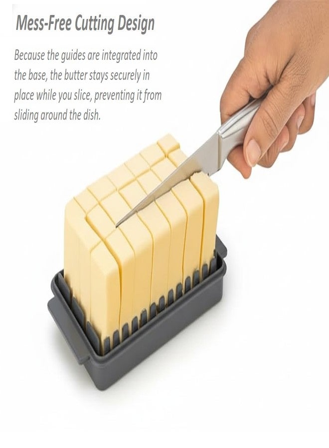 YUVEO BPA Free Butter Storage Container with Built-in Slicer, 2-in-1 Design, Clear Lid, Fridge Case, with Transparent Lid for Easy-Cutting & Cheese Container Suitable for 500gm Butter (Grey) - Image 3