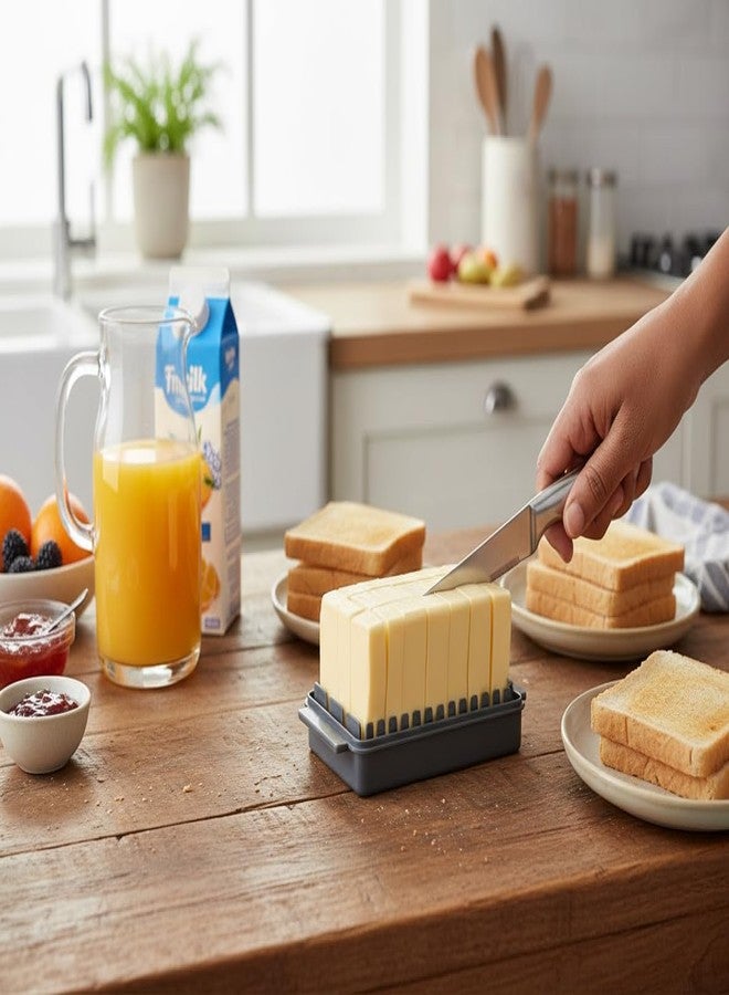 YUVEO BPA Free Butter Storage Container with Built-in Slicer, 2-in-1 Design, Clear Lid, Fridge Case, with Transparent Lid for Easy-Cutting & Cheese Container Suitable for 500gm Butter (Grey) - Image 2