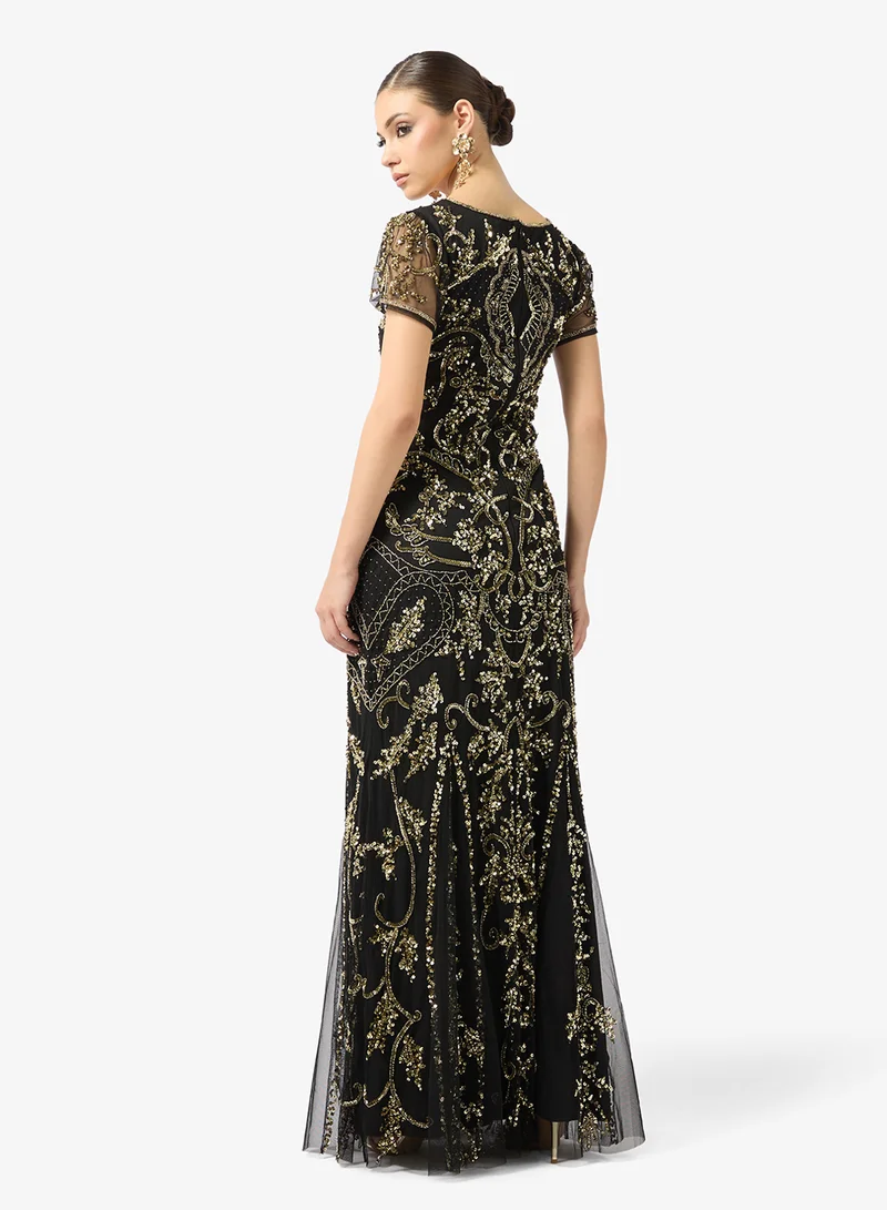 Amelia Rose crew neck sequin maxi dress