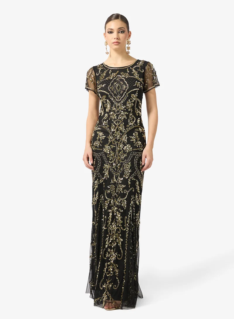 Amelia Rose crew neck sequin maxi dress