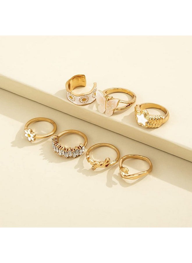 Shining Diva Fashion - Shining Diva Fashion Latest Stylish Y2k Gen Z Chunky Finger Rings for Women and Girls - Set of 7 (14173r) Golden - Image 1