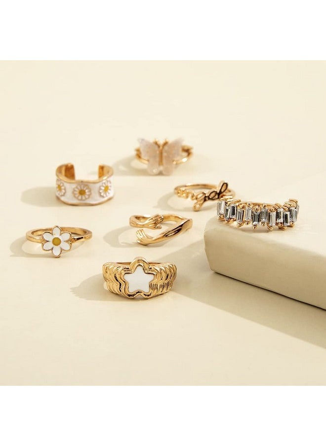 Shining Diva Fashion - Shining Diva Fashion Latest Stylish Y2k Gen Z Chunky Finger Rings for Women and Girls - Set of 7 (14173r) Golden - Image 1