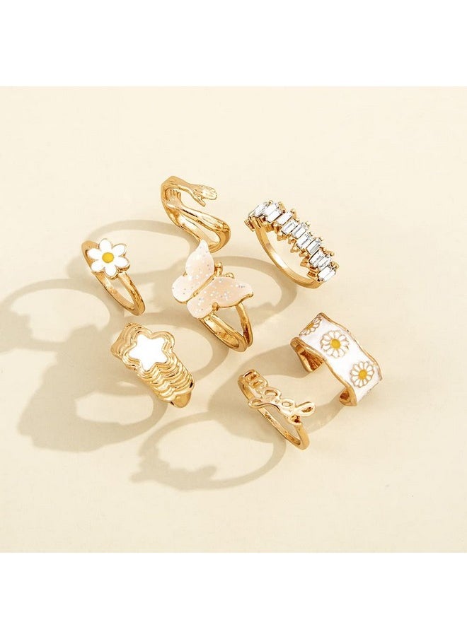 Shining Diva Fashion - Shining Diva Fashion Latest Stylish Y2k Gen Z Chunky Finger Rings for Women and Girls - Set of 7 (14173r) Golden - Image 1