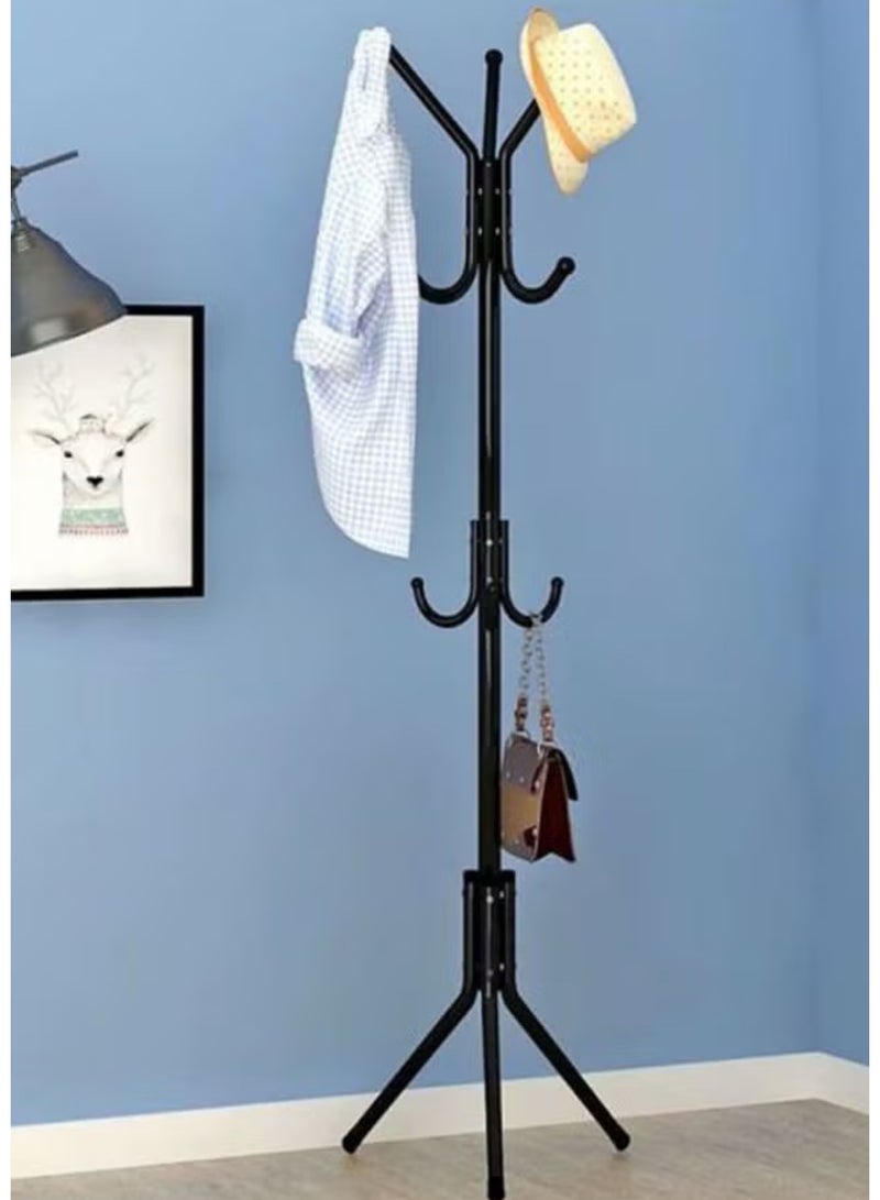 Falpro Standing Metal Coat Rack with Multi Hooks | Heavy Duty Clothes & Jacket Hanger Stand | Entryway Coat Stand Organizer for Bags, Hats & Scarves | Space Saving Clothes Rack | Black 172x43cm - Image 1