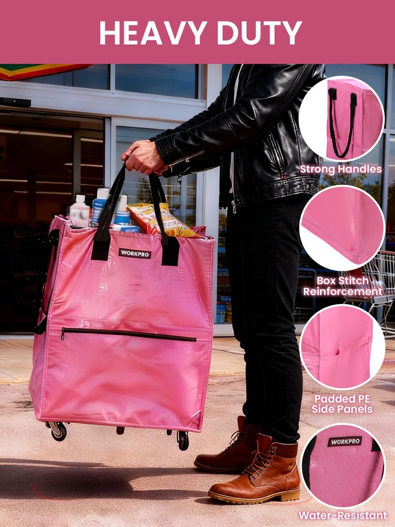 WORKPRO Large Rolling Grocery Bag, 36-Gallon Tote with 5 Wheels, 110 lbs Capacity, Dual Carry, Wide Zipper & Extra Storage for Shopping, Laundry & Moving - Image 4