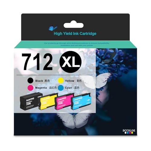 SPLENDIDCOLOR 712 Ink Remanufactured 712XL Ink Cartridges Replacement for DesignJet T650 T630 T230 T210 Studio Plotter Printers4 Pack Black Cyan Magenta Yellow Ink Cartridges