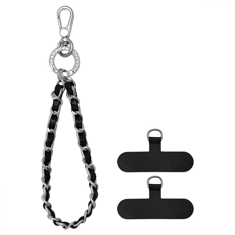 Nalefow Phone Wrist Strap with Metal Chain Phone Lanyard Wrist with 2 Tether Tabs Metal Leather Cellphone Charm Phone Chain (Silver) - Image 1
