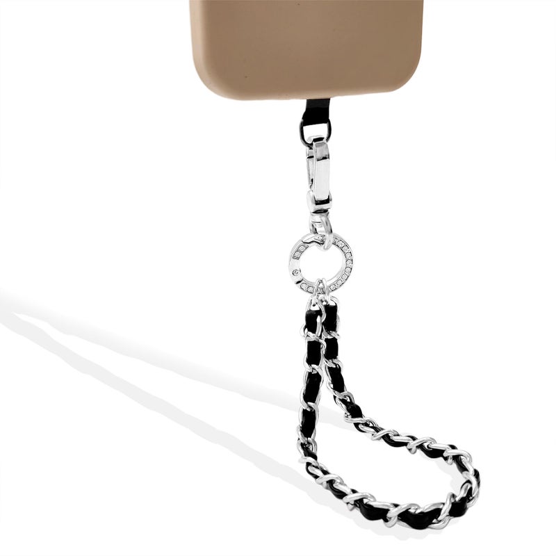 Nalefow Phone Wrist Strap with Metal Chain Phone Lanyard Wrist with 2 Tether Tabs Metal Leather Cellphone Charm Phone Chain (Silver) - Image 2