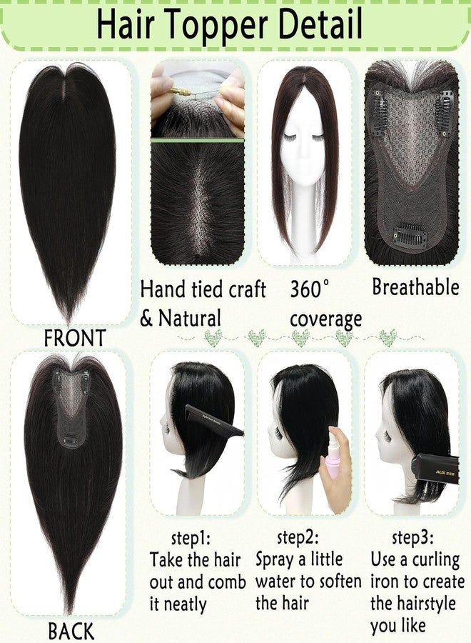 ASSU 12-Inch Real Hair Topper for Women | 360° Lace Base, No Bangs | Dark Brown Topper for Thinning Hair | Upgrade Lace Base for Natural Crown Coverage - Image 5