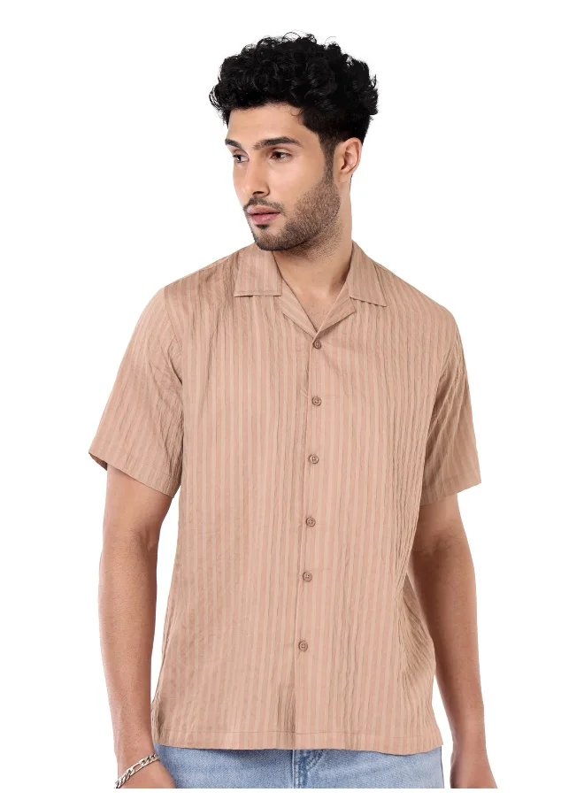 Beyoung Apricot Striped Casual Shirt for Men