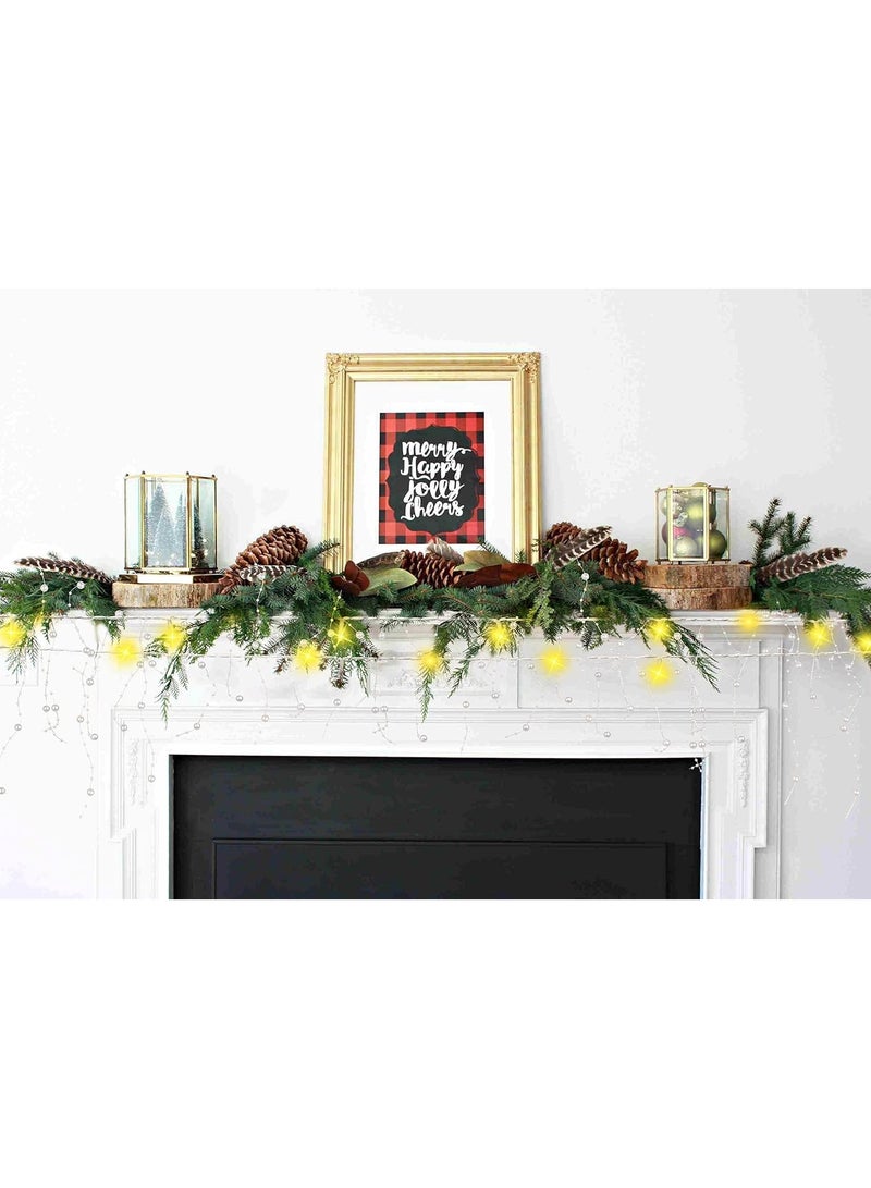 9.84FT Christmas White Faux Pearls Beaded Garland With 30LED String Lights For Christmas Decoration Christmas Garland For Fireplace Mantel Indoor Outdoor Christmas Decoration - Image 4