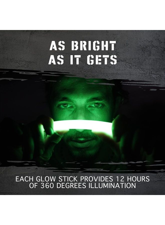 Glow Mind 12 عصي إضاءة طوارئ فائقة السطوع - مغلفة بشكل فردي وعصا إضاءة صناعية طويلة الأمد لمعدات البقاء، أضواء التخييم، انقطاع التيار الكهربائي والاستخدام العسكري (أخضر) - Image 3
