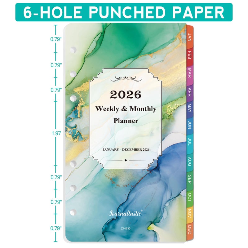 Journaltastic 2026 Planner Refills - Planner Refills 2026, January 2026 - December 2026, A6 Planner Inserts, 2026 Weekly and Monthly Planners, 3.75" x 6.75", A6 Planners Refill, 6-Hole Punched - Image 2