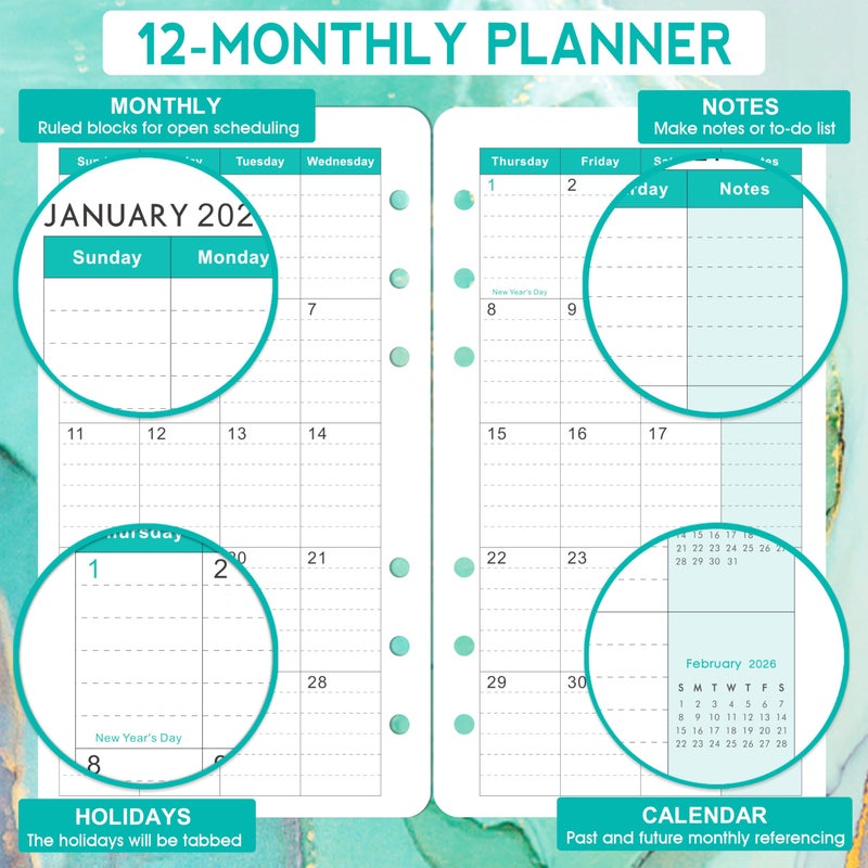 Journaltastic 2026 Planner Refills - Planner Refills 2026, January 2026 - December 2026, A6 Planner Inserts, 2026 Weekly and Monthly Planners, 3.75" x 6.75", A6 Planners Refill, 6-Hole Punched - Image 4
