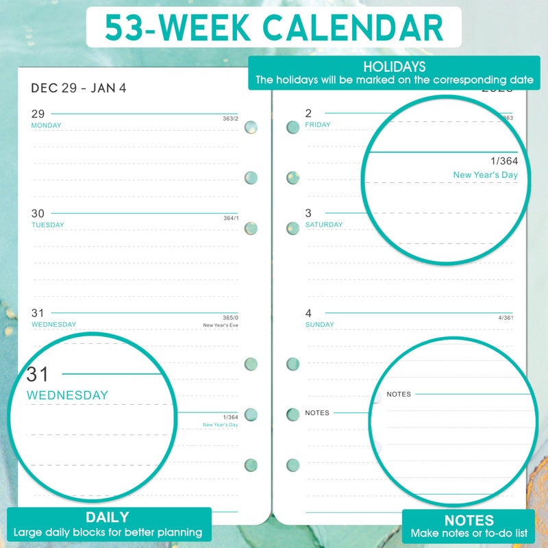 Journaltastic 2026 Planner Refills - Planner Refills 2026, January 2026 - December 2026, A6 Planner Inserts, 2026 Weekly and Monthly Planners, 3.75" x 6.75", A6 Planners Refill, 6-Hole Punched - Image 3