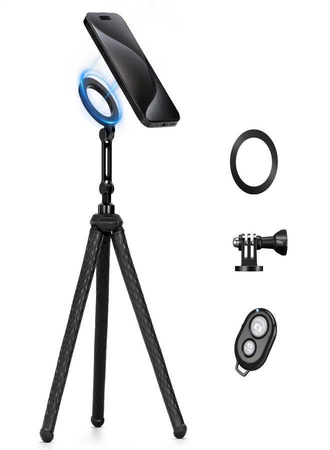 K&F Concept Flexible Tripod, Magnetic Flexible Phone Stand with Wireless Remote, Mini Vlogging Tripod, Compatible with iPhone 17 Pro Max/16/15/14/13/12 All Phones and Actions Camera. - Image 1