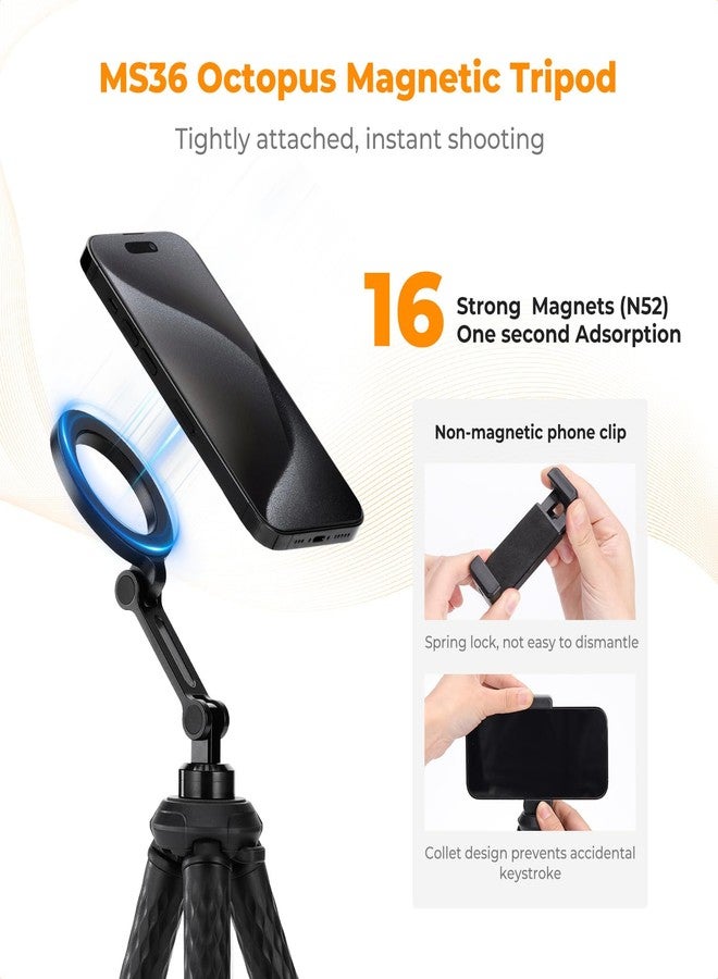 K&F Concept Flexible Tripod, Magnetic Flexible Phone Stand with Wireless Remote, Mini Vlogging Tripod, Compatible with iPhone 17 Pro Max/16/15/14/13/12 All Phones and Actions Camera. - Image 2