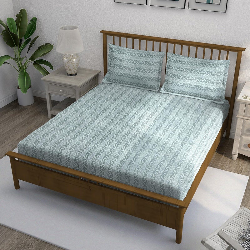 Swayam Ananda Double 210TC Bedsheet Set with Pillow Covers - Blue Abstract Design, 100% Pure Cotton - Image 2