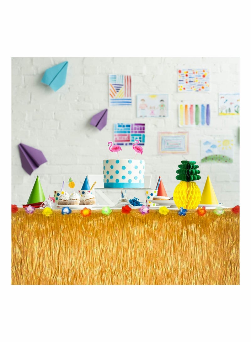 Hawaiian Luau Party Decorations Grass Table Skirt Set for Tropical Tiki Aloha Summer Theme Supplies - Image 3