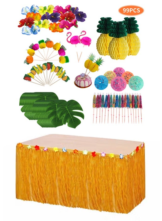 Hawaiian Luau Party Decorations Grass Table Skirt Set for Tropical Tiki Aloha Summer Theme Supplies - Image 1