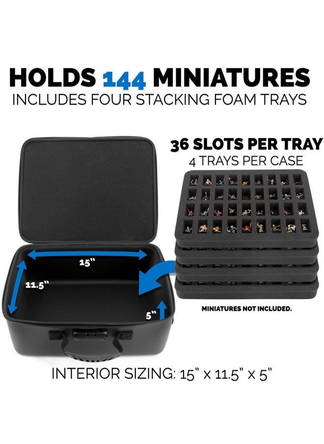 CASEMATIX - CASEMATIX Miniature Carrying Case with Programmable Lock - 144 Slot Miniature Storage Case with Four Impact-Absorbing Foam Trays For Minis, Adjustable Shoulder Strap, ID Card Holder and More! - Image 1
