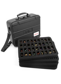 CASEMATIX Miniature Carrying Case with Programmable Lock - 144 Slot Miniature Storage Case with Four Impact-Absorbing Foam Trays For Minis, Adjustable Shoulder Strap, ID Card Holder and More!