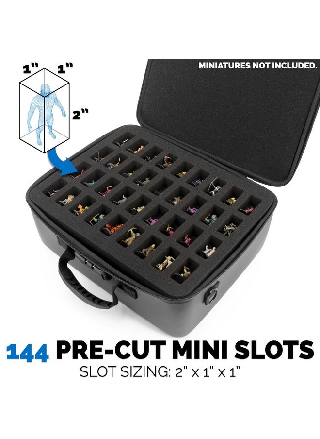 CASEMATIX - CASEMATIX Miniature Carrying Case with Programmable Lock - 144 Slot Miniature Storage Case with Four Impact-Absorbing Foam Trays For Minis, Adjustable Shoulder Strap, ID Card Holder and More! - Image 1