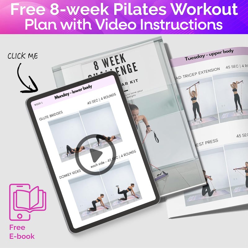 Alignrgy Portable Pilates Bar Kit with Resistance Bands (20, 30, 40, 50 LBS) â€“ Adjustable Home Workout Equipment with 8 Week Training Program â€“ Full Body Fitness Bar for Pilates, Strength Training - Image 3