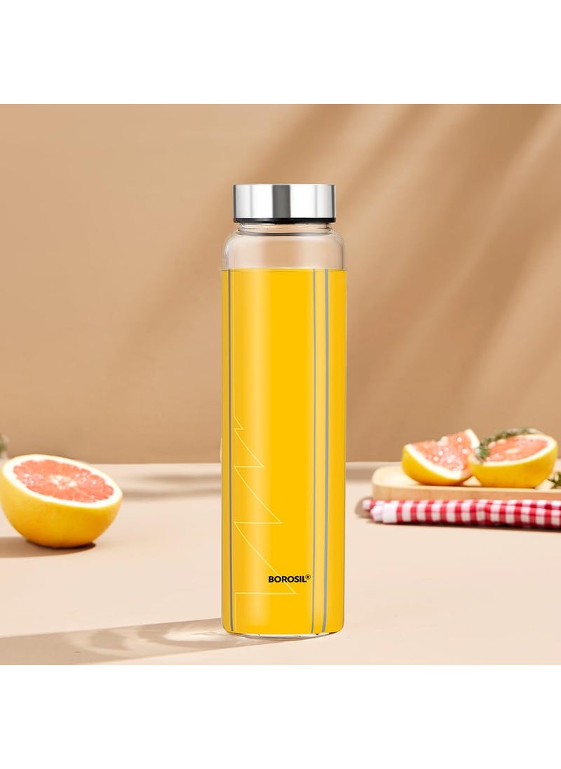 BOROSIL Borosil Sintra Glass Bottle 1L Wide Mouth Silver Metal Lid Stylish Design 100 Borosilicate Fridge Safe Leakproof Easy to Carry Store Water Lassi Juice Smoothies Dishwasher Safe  - Image 1