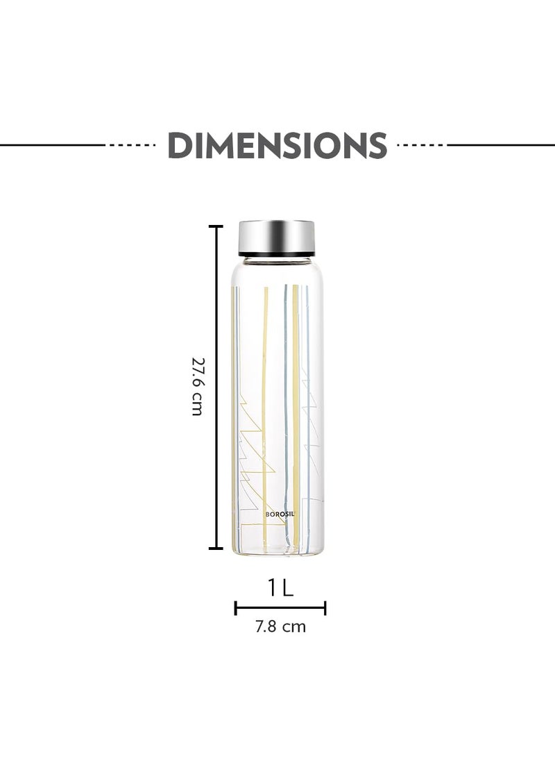 BOROSIL Borosil Sintra Glass Bottle 1L Wide Mouth Silver Metal Lid Stylish Design 100 Borosilicate Fridge Safe Leakproof Easy to Carry Store Water Lassi Juice Smoothies Dishwasher Safe  - Image 2
