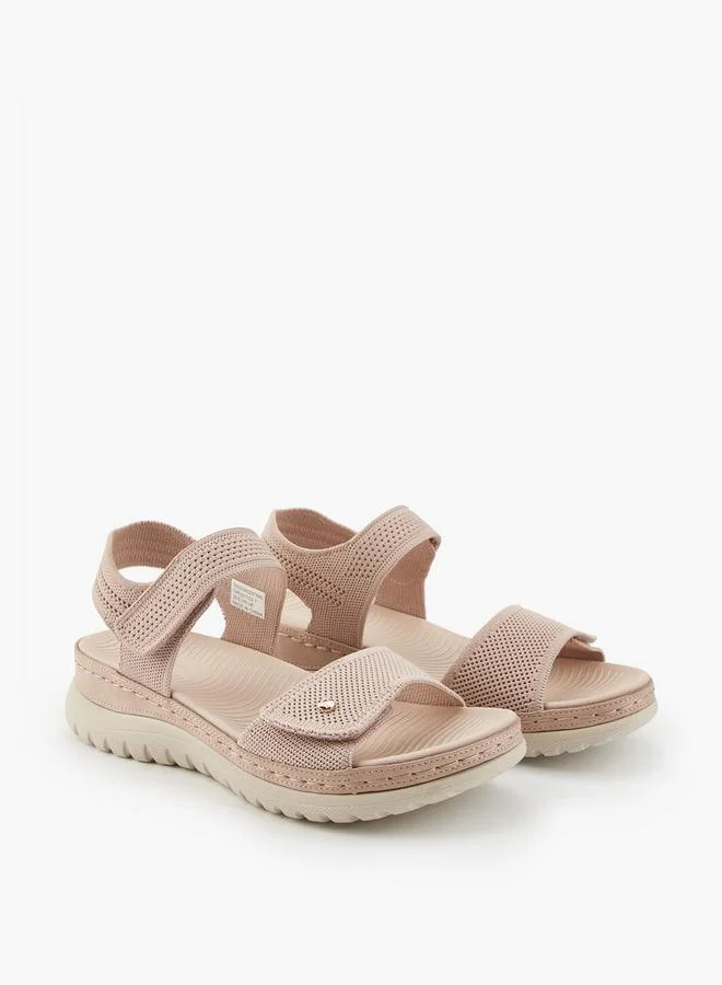 Flora Bella By Shoexpress Textured Open Toe Sandals with Hook and Loop Closure