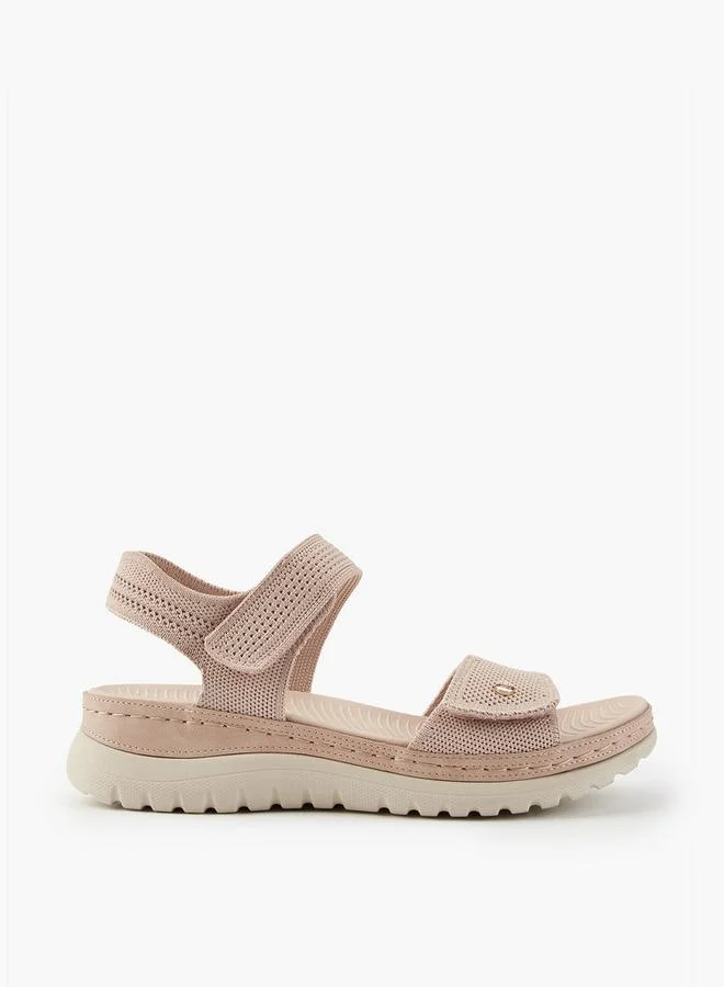 Flora Bella By Shoexpress Textured Open Toe Sandals with Hook and Loop Closure