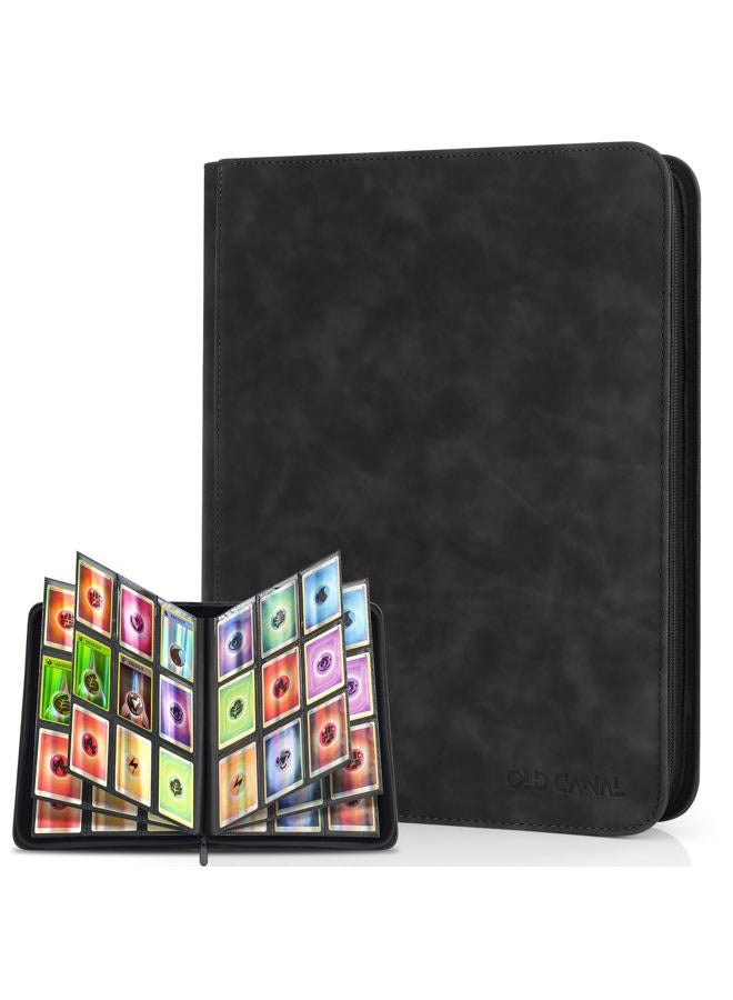 Old Canal Trading Card Album, Card Scrapbook with 9 Compartments for up to 540 Cards, Portable Zip Binder, Card Binder for MTG, TCG, Baseball Cards, Football Cards, Playing Cards (Black) - Image 1