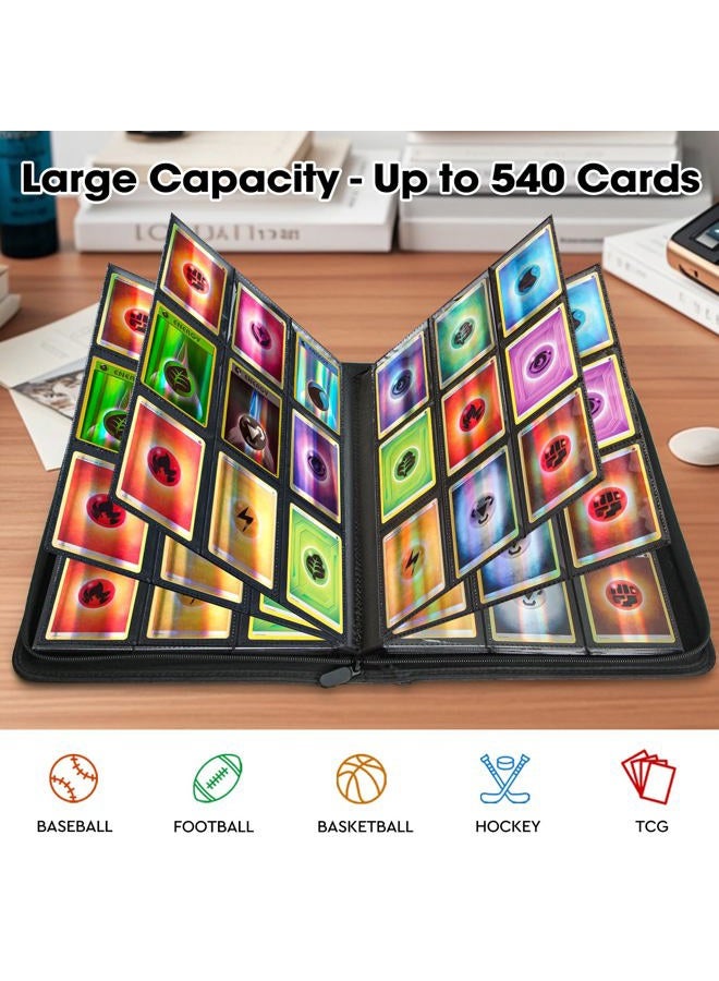 Old Canal Trading Card Album, Card Scrapbook with 9 Compartments for up to 540 Cards, Portable Zip Binder, Card Binder for MTG, TCG, Baseball Cards, Football Cards, Playing Cards (Black) - Image 5